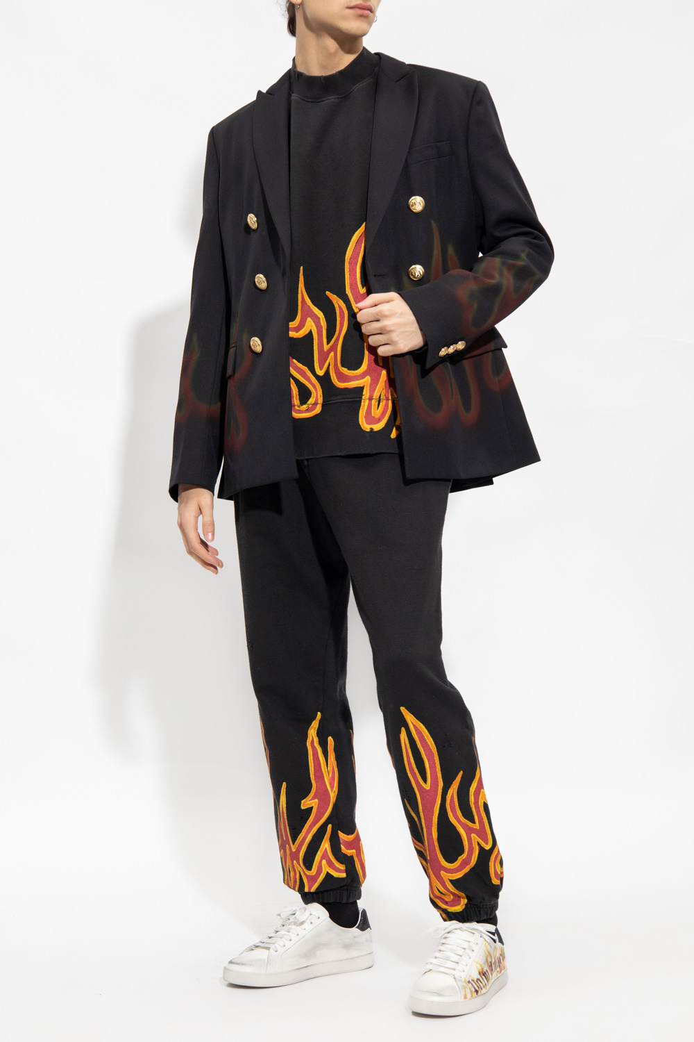 Black Blazer with flames motif Palm Angels - Barocco insert
